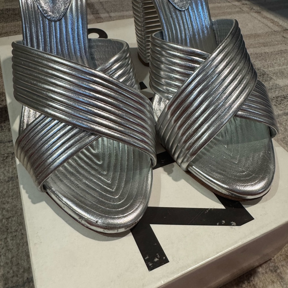 SCHUTZ Silver Crisscross Heels